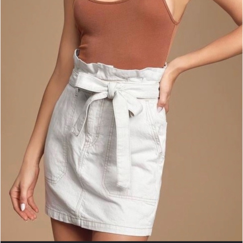 Free People Splendor In The Grass Tie-waist Linen Denim Skirt Oatmeal Size 4